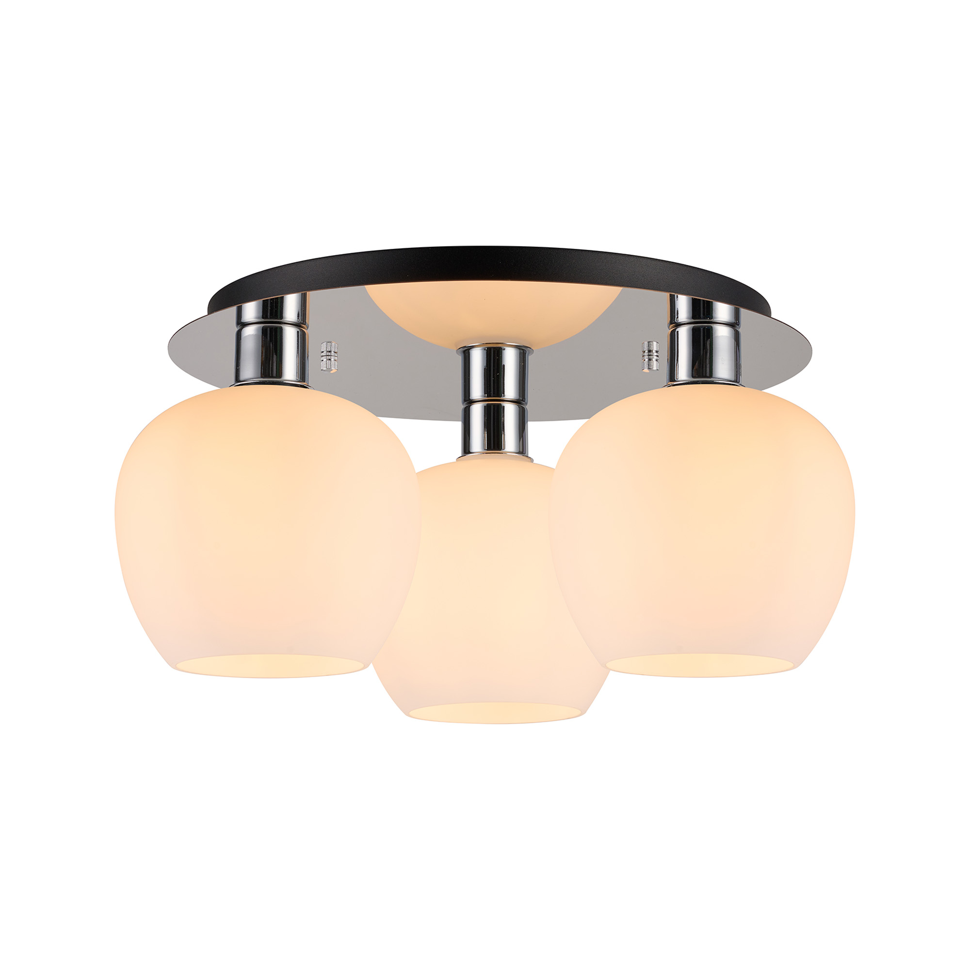 DK1347  Lori 40cm Round Ceiling Flush, 3 Light Flush Fitting, Polished Chrome/Opal Wine Shades